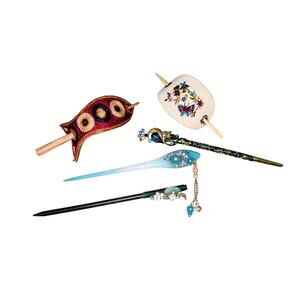 Vintage Hair Accessories Two Ponytail Covers & Three Decorative Bun Picks